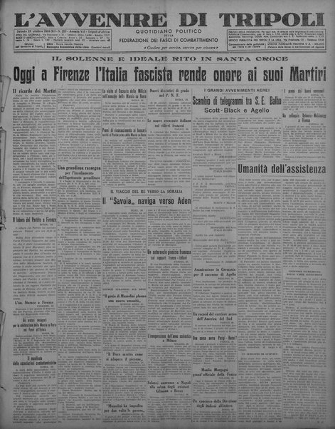 L'avvenire di Tripoli : quotidiano della Federazione fascista della tripolitania