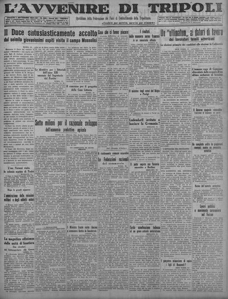 L'avvenire di Tripoli : quotidiano della Federazione fascista della tripolitania