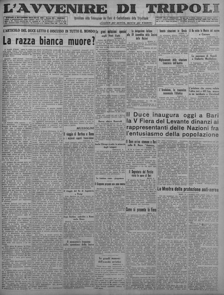 L'avvenire di Tripoli : quotidiano della Federazione fascista della tripolitania