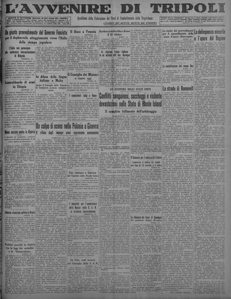 L'avvenire di Tripoli : quotidiano della Federazione fascista della tripolitania