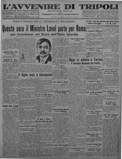 L'avvenire di Tripoli : quotidiano della Federazione fascista della tripolitania