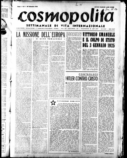 Cosmopolita : settimanale di vita internazionale