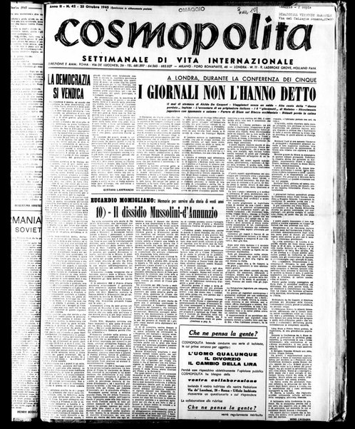 Cosmopolita : settimanale di vita internazionale