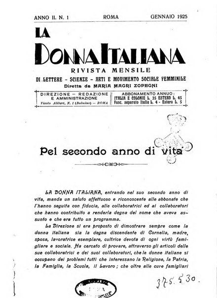 La donna italiana rivista mensile di lettere, scienze, arti e movimento sociale femminile