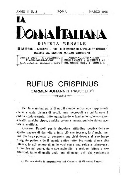 La donna italiana rivista mensile di lettere, scienze, arti e movimento sociale femminile