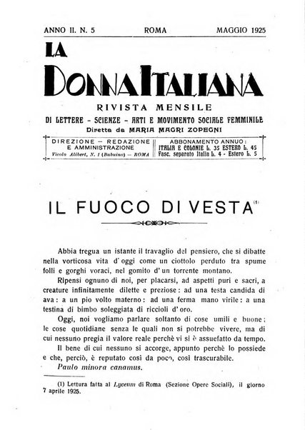 La donna italiana rivista mensile di lettere, scienze, arti e movimento sociale femminile