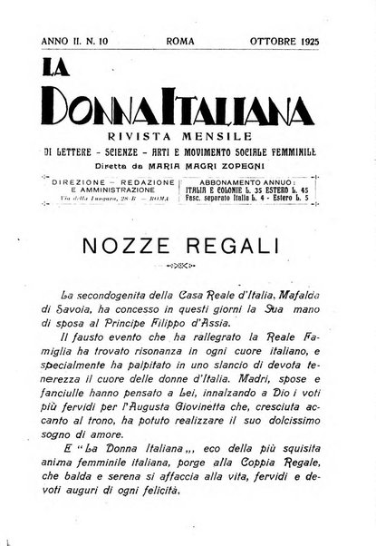 La donna italiana rivista mensile di lettere, scienze, arti e movimento sociale femminile