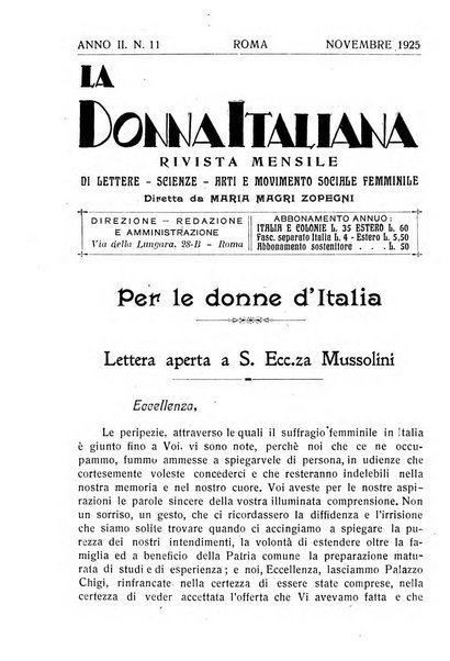 La donna italiana rivista mensile di lettere, scienze, arti e movimento sociale femminile