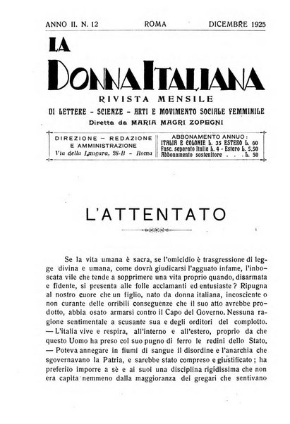 La donna italiana rivista mensile di lettere, scienze, arti e movimento sociale femminile