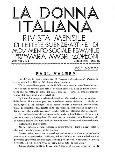 La donna italiana rivista mensile di lettere, scienze, arti e movimento sociale femminile