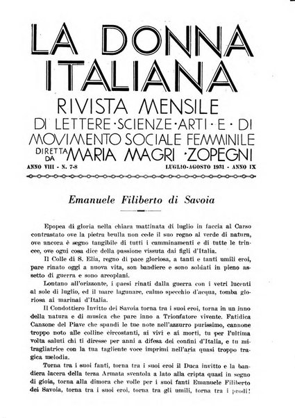 La donna italiana rivista mensile di lettere, scienze, arti e movimento sociale femminile