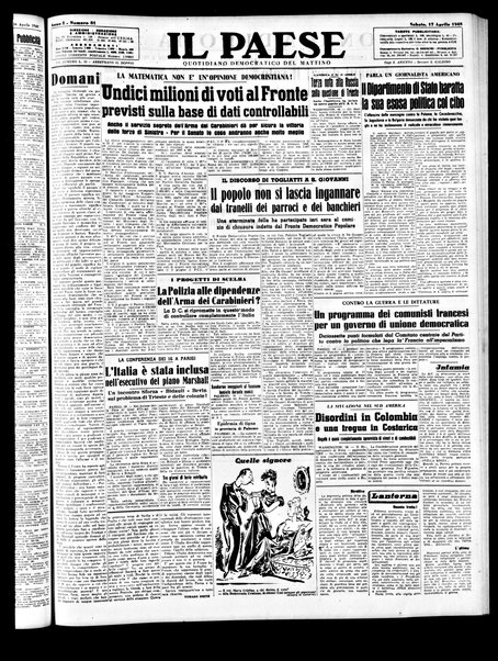 Il paese : quotidiano democratico del mattino