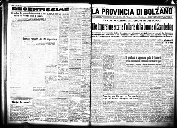 La provincia di Bolzano : quotidiano del Partito nazionale fascista