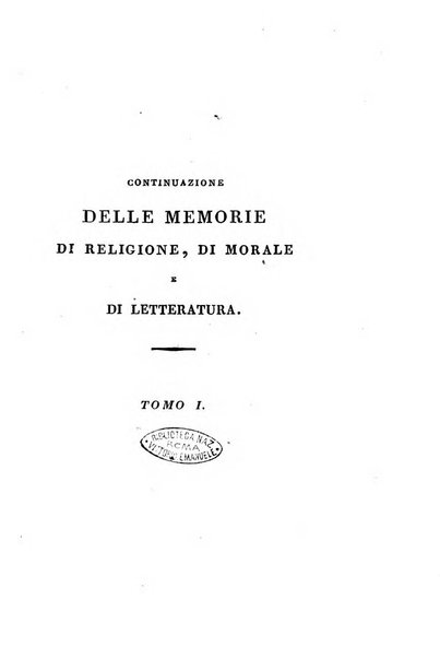 Continuazione delle Memorie di religione, di morale e di letteratura