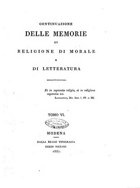 Continuazione delle Memorie di religione, di morale e di letteratura