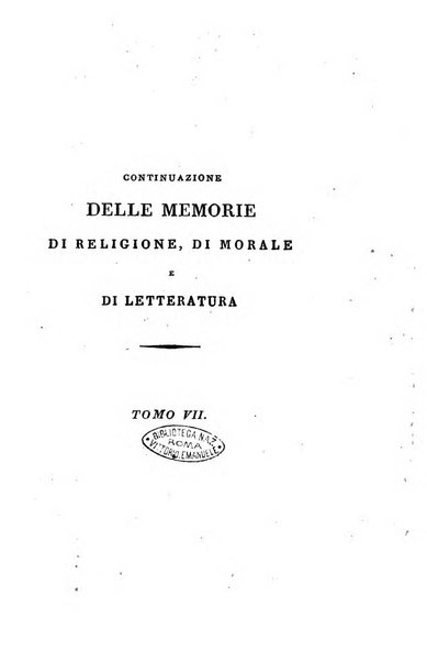 Continuazione delle Memorie di religione, di morale e di letteratura