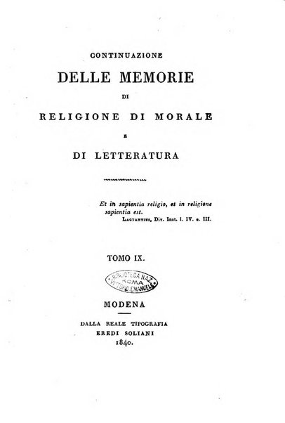 Continuazione delle Memorie di religione, di morale e di letteratura