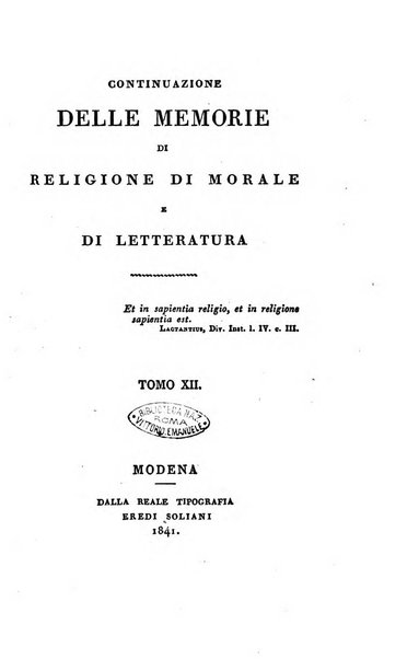 Continuazione delle Memorie di religione, di morale e di letteratura