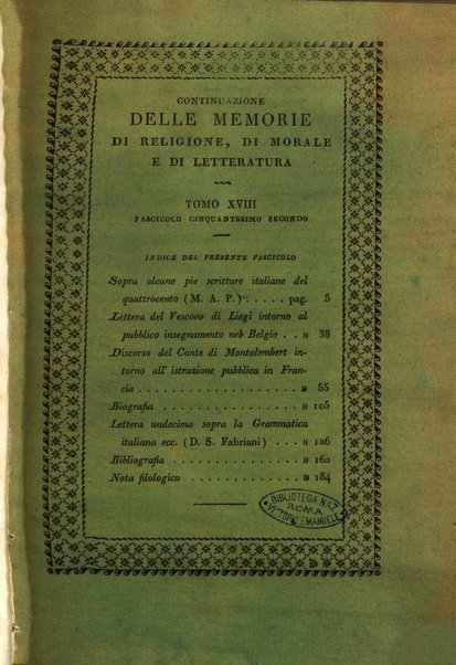 Continuazione delle Memorie di religione, di morale e di letteratura