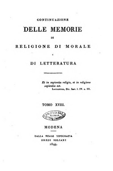 Continuazione delle Memorie di religione, di morale e di letteratura