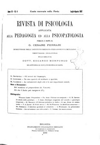 Rivista di psicologia applicata alla pedagogia e alla psicopatologia