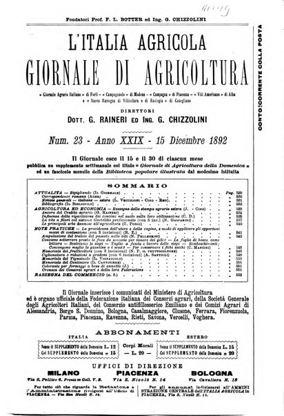 L' Italia agricola giornale di agricoltura