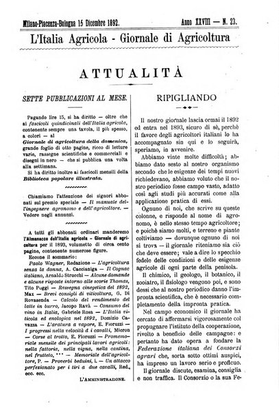 L' Italia agricola giornale di agricoltura