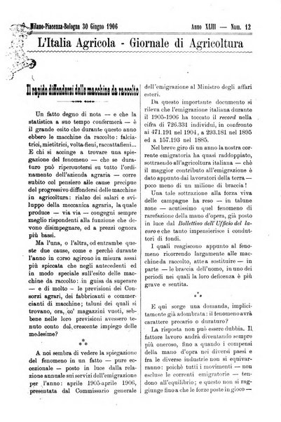 L' Italia agricola giornale di agricoltura