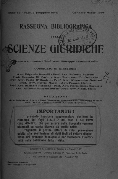 Rassegna bibliografica delle scienze giuridiche