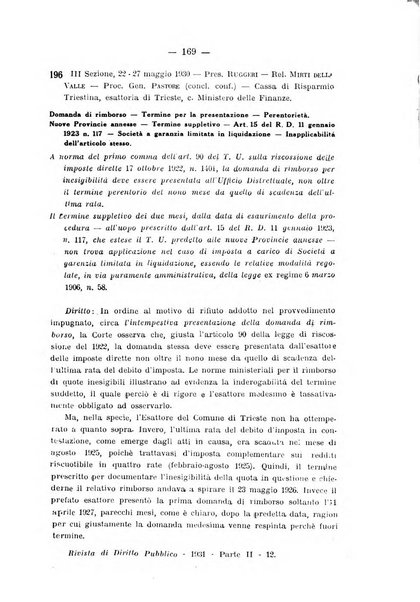 Rivista di diritto pubblico e della pubblica amministrazione in Italia. La giustizia amministrativa raccolta completa di giurisprudenza amministrativa esposta sistematicamente