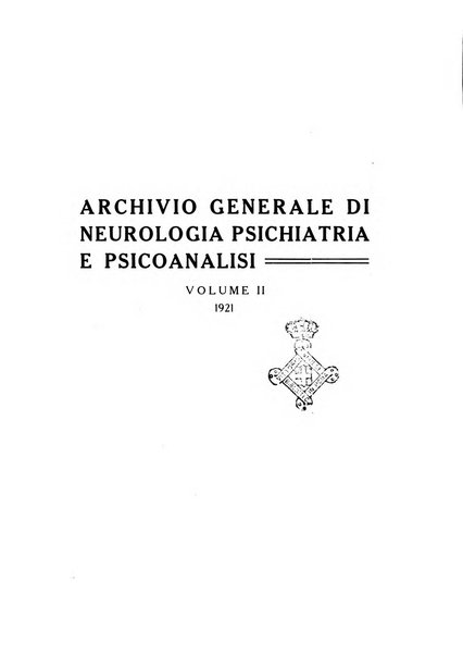 Archivio generale di neurologia, psichiatria e psicoanalisi