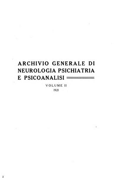 Archivio generale di neurologia, psichiatria e psicoanalisi