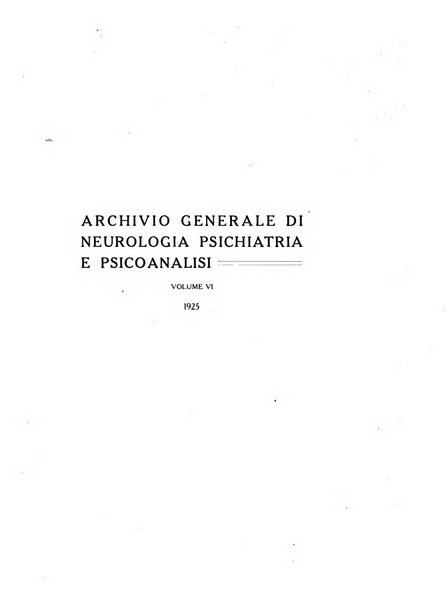 Archivio generale di neurologia, psichiatria e psicoanalisi