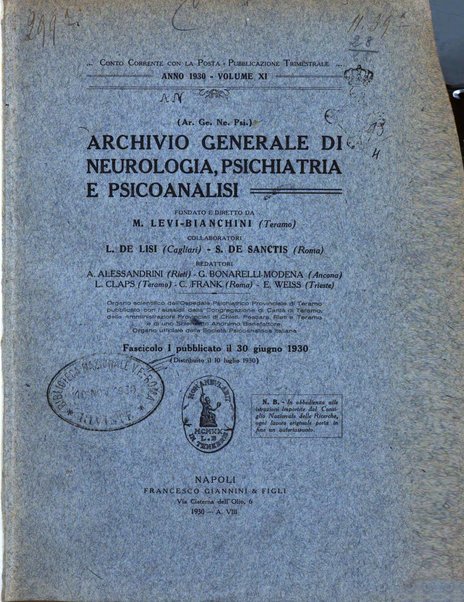 Archivio generale di neurologia, psichiatria e psicoanalisi