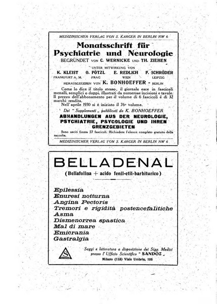 Archivio generale di neurologia, psichiatria e psicoanalisi