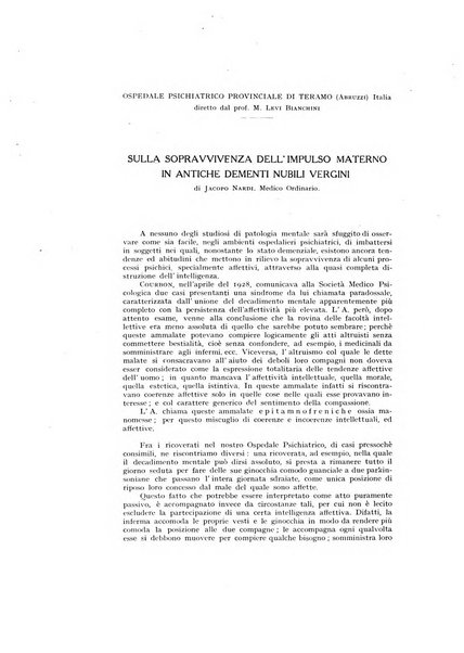 Archivio generale di neurologia, psichiatria e psicoanalisi