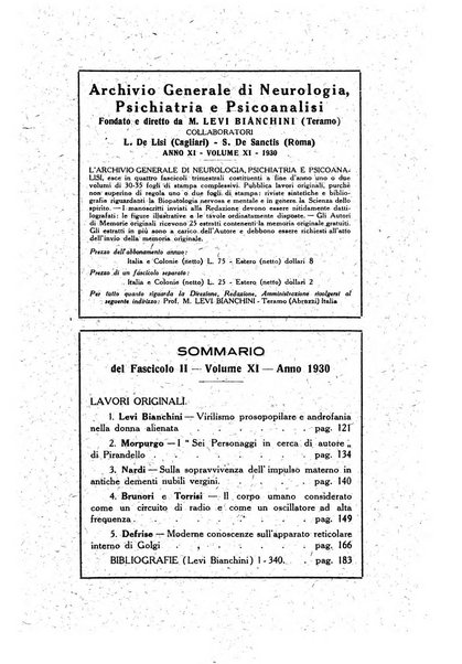 Archivio generale di neurologia, psichiatria e psicoanalisi