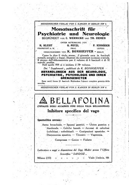 Archivio generale di neurologia, psichiatria e psicoanalisi