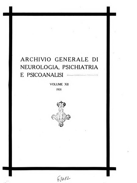 Archivio generale di neurologia, psichiatria e psicoanalisi