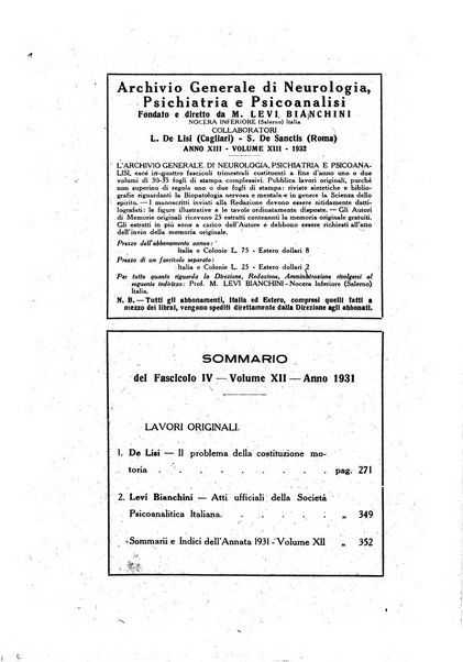 Archivio generale di neurologia, psichiatria e psicoanalisi