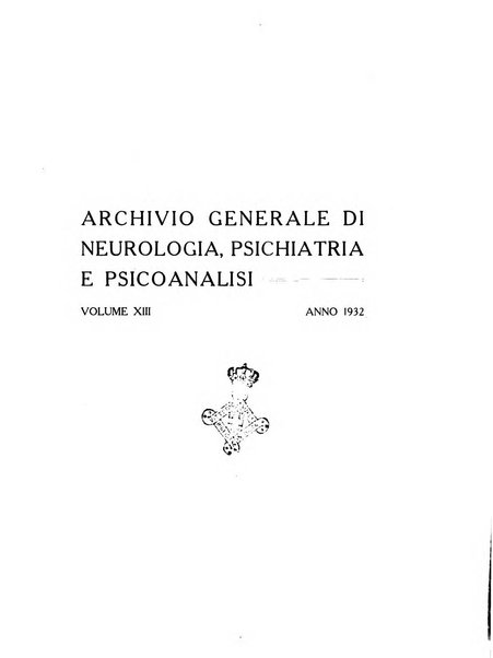 Archivio generale di neurologia, psichiatria e psicoanalisi