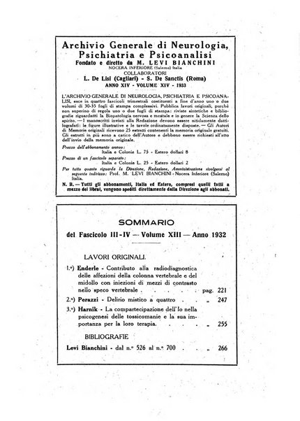 Archivio generale di neurologia, psichiatria e psicoanalisi