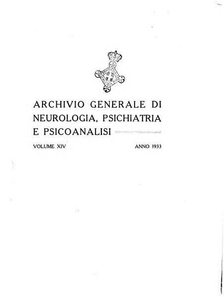 Archivio generale di neurologia, psichiatria e psicoanalisi