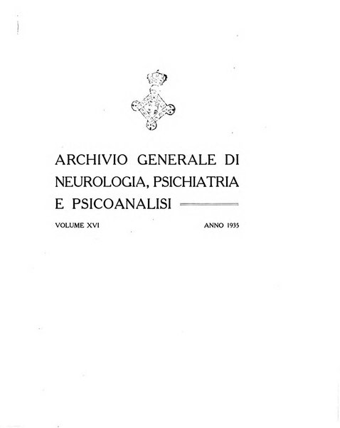 Archivio generale di neurologia, psichiatria e psicoanalisi