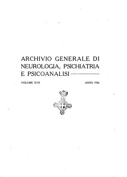 Archivio generale di neurologia, psichiatria e psicoanalisi