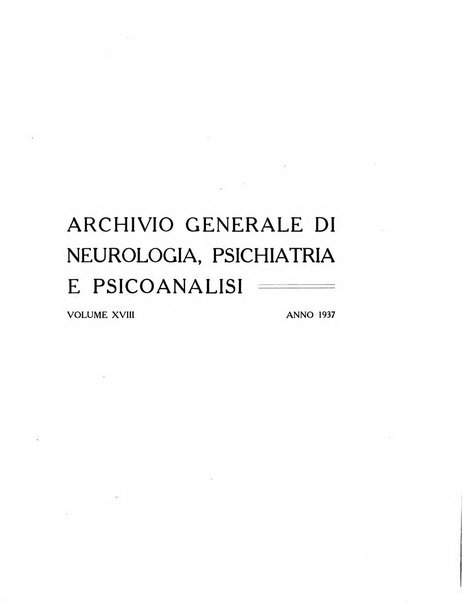 Archivio generale di neurologia, psichiatria e psicoanalisi