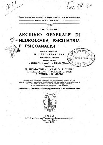 Archivio generale di neurologia, psichiatria e psicoanalisi