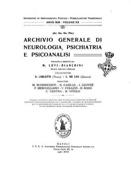 Archivio generale di neurologia, psichiatria e psicoanalisi