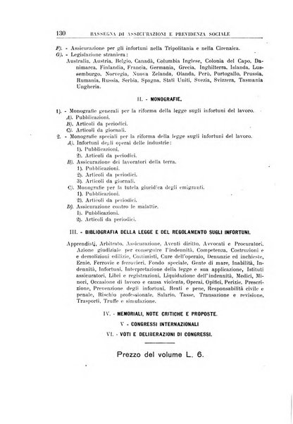 Rassegna di assicurazioni e previdenza sociale bollettino mensile della Cassa nazionale d'assicurazione per gli infortuni degli operai sul lavoro