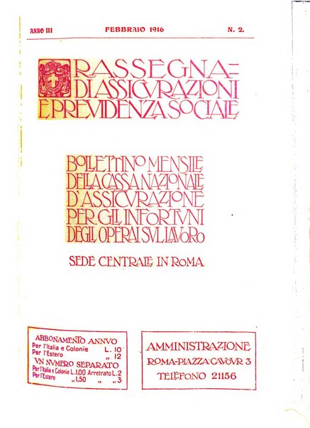 Rassegna di assicurazioni e previdenza sociale bollettino mensile della Cassa nazionale d'assicurazione per gli infortuni degli operai sul lavoro